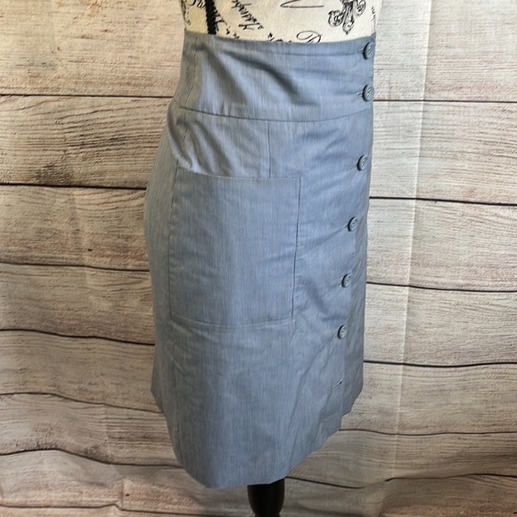 Hugo Boss Pencil Skirt Pinstripes Button Front Silk Blend Blue Size 10 - Picture 3 of 11